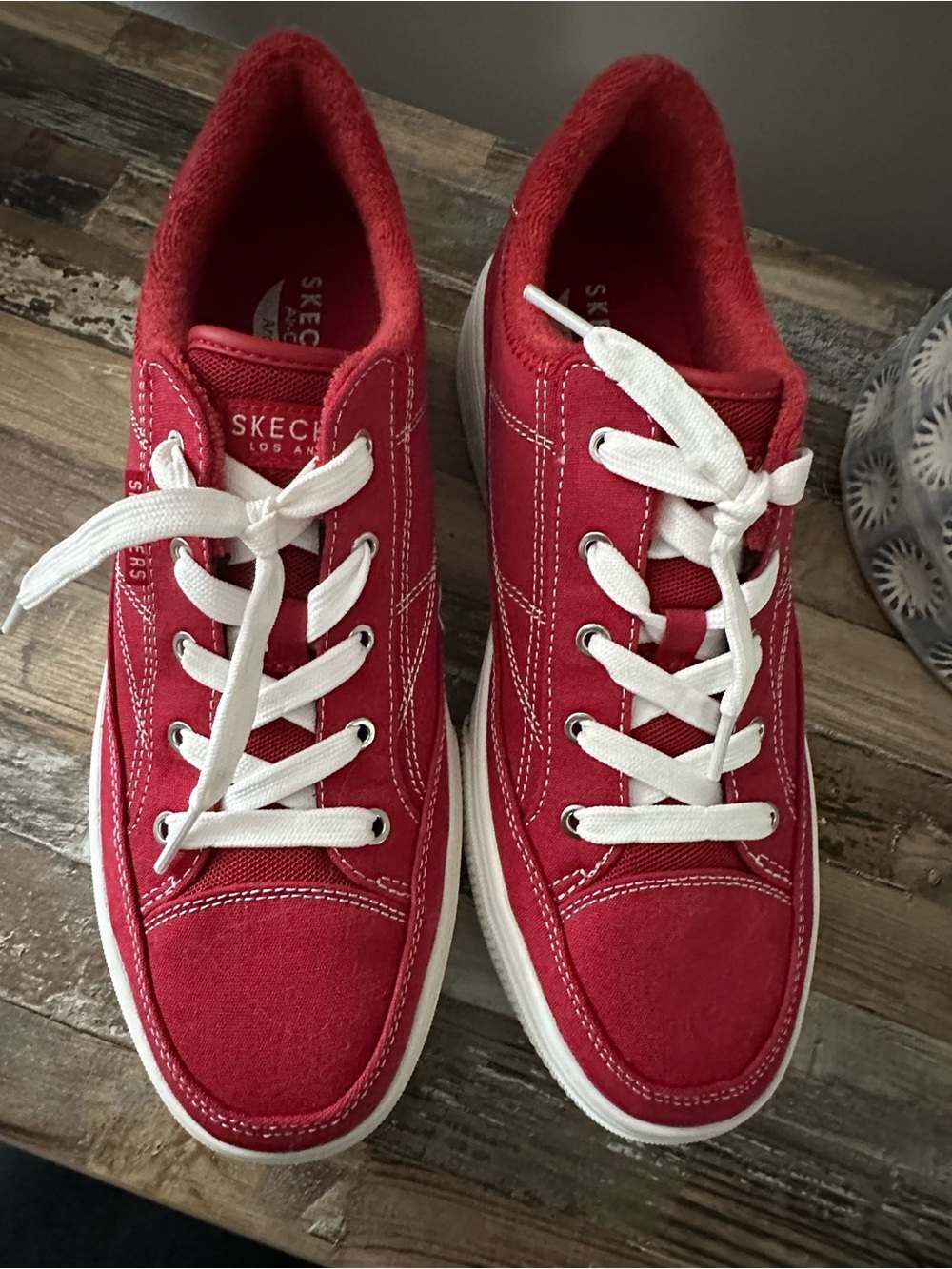Skechers Women’s Red Canvas Lace-Up Sneakers